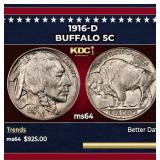 1916-d Buffalo Nickel 5c Grades ms64