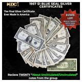 20x 1957 $1 Blue Seal Silver Certificates Grades A