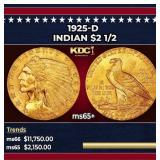 1925-d Gold Indian Quarter Eagle $2 1/2 ms65+ SEGS