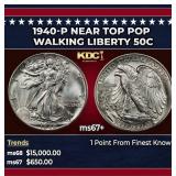 1940-p Walking Liberty Half Dollar Near Top Pop 50