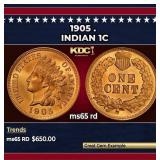 1905 Indian Cent . 1c Grades ms65 rd
