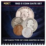 1953 5 Coin Date Set, 1 Of Each Type Of Coin Minte