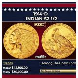 1914-d Gold Indian Quarter Eagle $2 1/2 ms65+ SEGS
