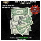 10x 1935 $1 Blue Seal Silver Certificates Grades C