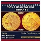1909-p Gold Indian Half Eagle Near Top Pop! $5 ms6