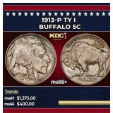 1913-p Ty I Buffalo Nickel 5c Grades ms66+
