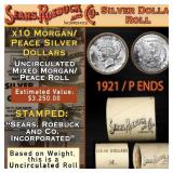 10 UNC Morgan/Peace Silver Dollar Roll SEARS 1921