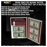 1928-1963 $5 Bank Note Collection Set of 5 Notes
