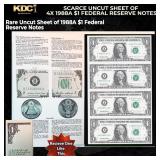 Scarce Uncut Sheet of 4x 1995 $1 Federal Reserve N