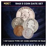 1949 5 Coin Date Set, 1 Of Each Type Of Coin Minte