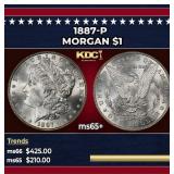 1887-p Morgan Dollar $1 Grades ms65+