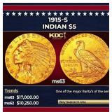 1915-s Gold Indian Half Eagle $5 ms63 USCG