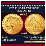 1912-p Gold Indian Half Eagle Near Top Pop! $5 ms6