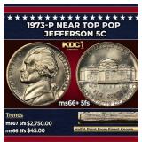 1973-p Jefferson Nickel Near Top Pop 5c ms66+ 5fs