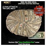 10x 1953 $2 Red Seal United States Note Grades VF/