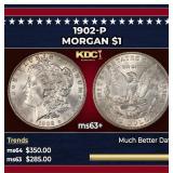 1902-p Morgan Dollar $1 Grades ms63+