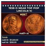1938-d Lincoln Cent Near Top Pop 1c ms67+ rd SEGS