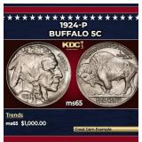 1924-p Buffalo Nickel 5c ms65 SEGS
