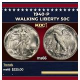 1940-p Walking Liberty Half Dollar 50c Grades ms66