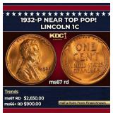 1932-p Lincoln Cent Near Top Pop! 1c ms67 rd SEGS