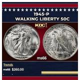 1945-p Walking Liberty Half Dollar 50c Grades ms66