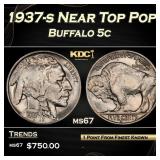 1937-s Buffalo Nickel Near Top Pop 5c ms67 SEGS