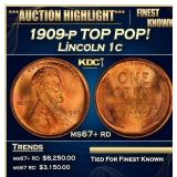 1909-p Lincoln Cent TOP POP! 1c ms67+ rd SEGS