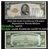 1928 $50 Gold Certificate FR-2404 Signatures Woods