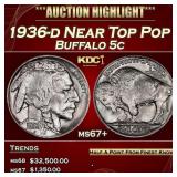 1936-d Buffalo Nickel Near Top Pop 5c ms67+ SEGS