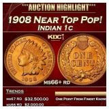 1908 Indian Cent Near Top Pop! 1c ms66+ rd SEGS