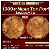 1909-p Lincoln Cent Near Top Pop! 1c ms66+ rd SEGS