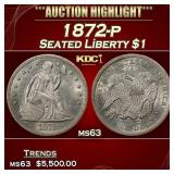 1872-p Seated Liberty Dollar $1 ms63 USCG
