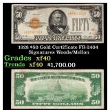 1928 $50 Gold Certificate FR-2404 Signatures Woods