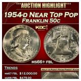 1954-d Franklin Half Dollar Near Top Pop 50c ms66+
