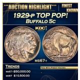 1929-p Buffalo Nickel TOP POP! 5c ms67+ SEGS