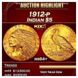 1912-p Gold Indian Half Eagle $5 ms64+ USCG