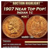 1907 Indian Cent Near Top Pop! 1c ms66+ rd SEGS