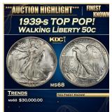 1939-s Walking Liberty Half Dollar TOP POP! 50c ms