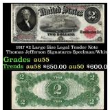 1917 $2 Large Size Legal Tender Note Thomas Jeffer