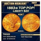 1883-s Gold Liberty Double Eagle TOP POP! $20 ms64