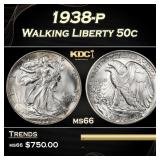 1938-p Walking Liberty Half Dollar 50c Grades ms66