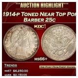 1914-p Barber Quarter Toned Near Top Pop 25c ms66+