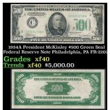 1934A $500 Green Seal Federal Reserve Note Preside