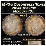 1943-d Mercury Dime Colorfully Toned Near Top Pop