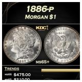 1886-p Morgan Dollar $1 Grades ms65+