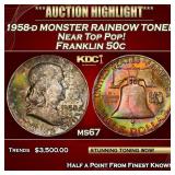 PCGS 1958-d Franklin Half Dollar MONSTER RAINBOW T