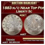 1883 n/c Liberty Nickel Near Top Pop 5c ms67 SEGS