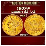 1907-p Gold Liberty Quarter Eagle $2 1/2 ms65+ SEG