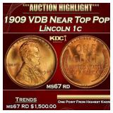 1909 VDB Lincoln Cent Near Top Pop! 1c ms67 rd SEG