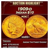 1909-d Gold Indian Eagle $10 ms65+ SEGS